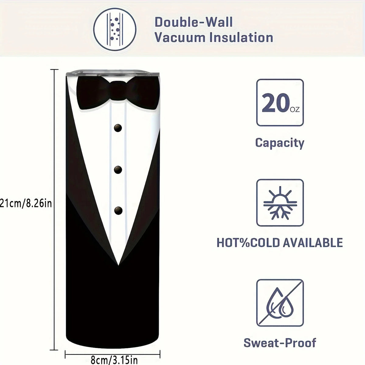 20oz Stainless Steel Water Bottle Set for Couples – Machine Washable,, Leak-Proof, Double-Wall Insulated Drink Tumblers - Perfect for Climbing, Outdoor Sports - Unique Bride Groom, Tuxedo, Wedding Dress Designs - Ideal for