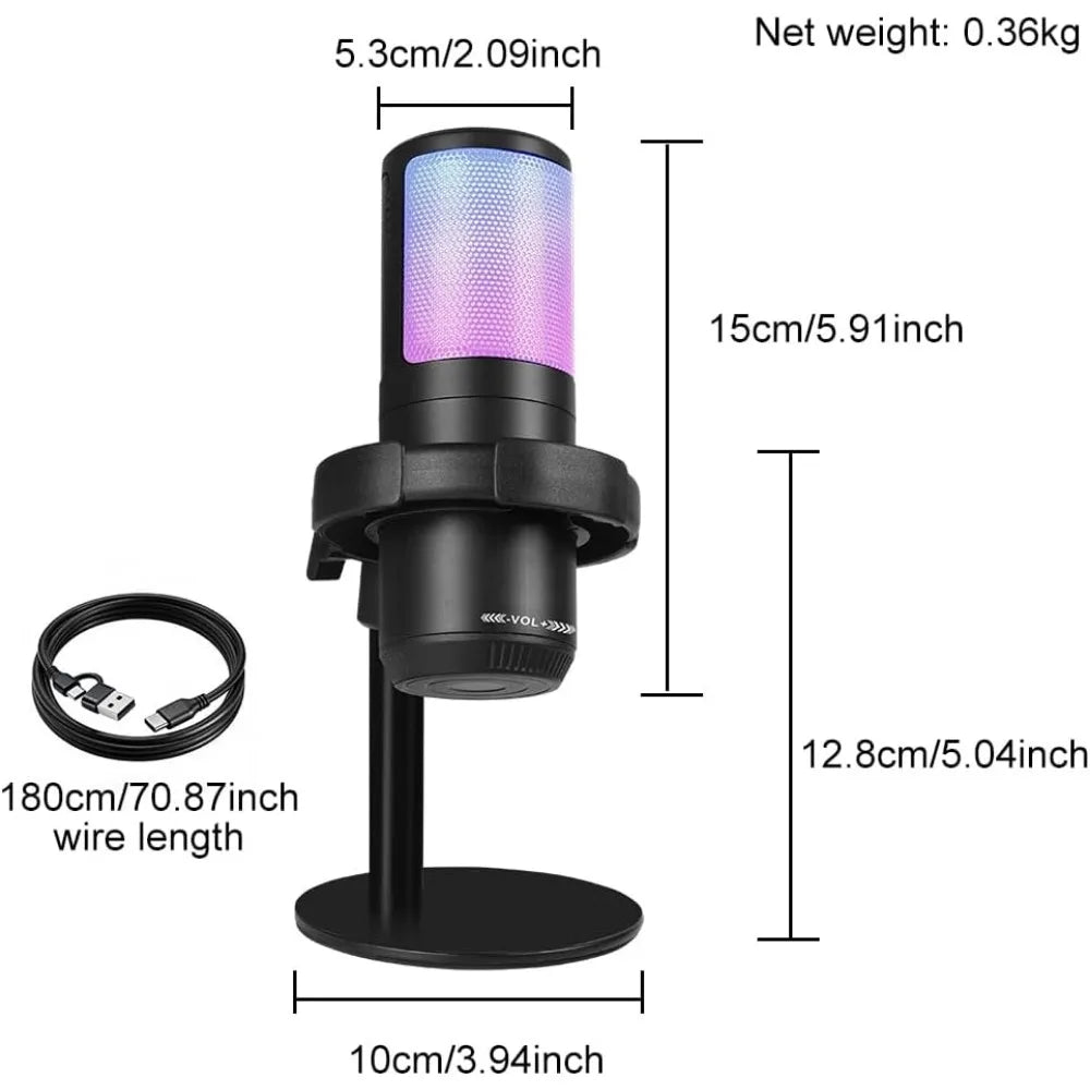 RGB USB Streaming Microphone for PC and Console Gaming with Quick Mute Feature