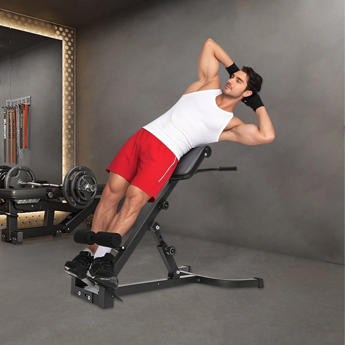 Roman Chairs with Non-Slip Pedal, 8 Pad Positions, 5 Angle Adjustments, Hyperextension Bench, Foldable Abdominal Stool for Core Strength, Back Muscles, Posture, Balance, Home Fitness Equipment