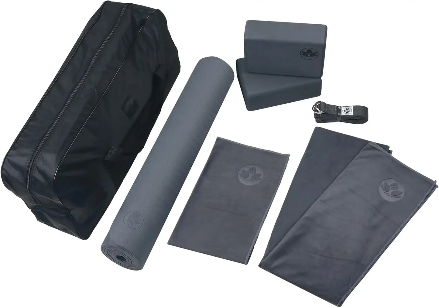 7 Piece Yoga Kit With Mat Blocks Strap Towels Bag For Home Workout Starter Set