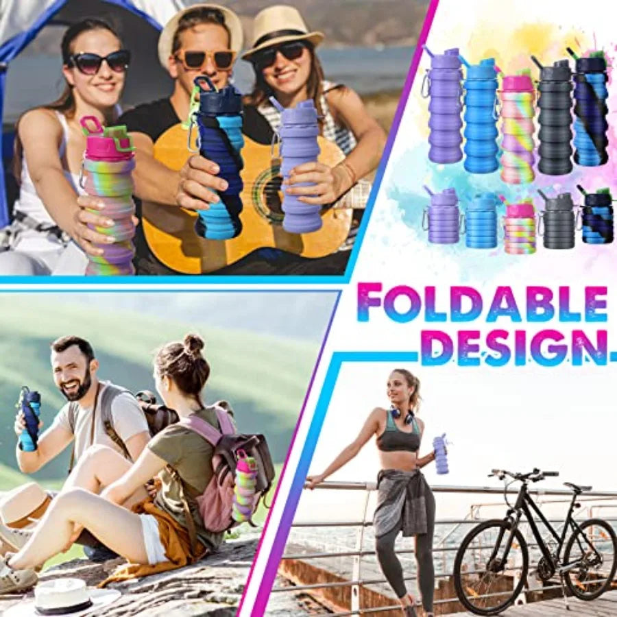 Collapsible Water Bottles 5 Pack Portable Foldable Silicone Leak Proof