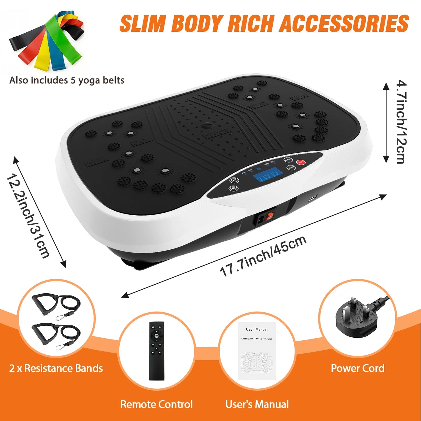 Portable Vibration Plate Exercise Machine Full-Body Workout with Bluetooth Resistance Bands Yoga Straps for Weight Loss &Shaping
