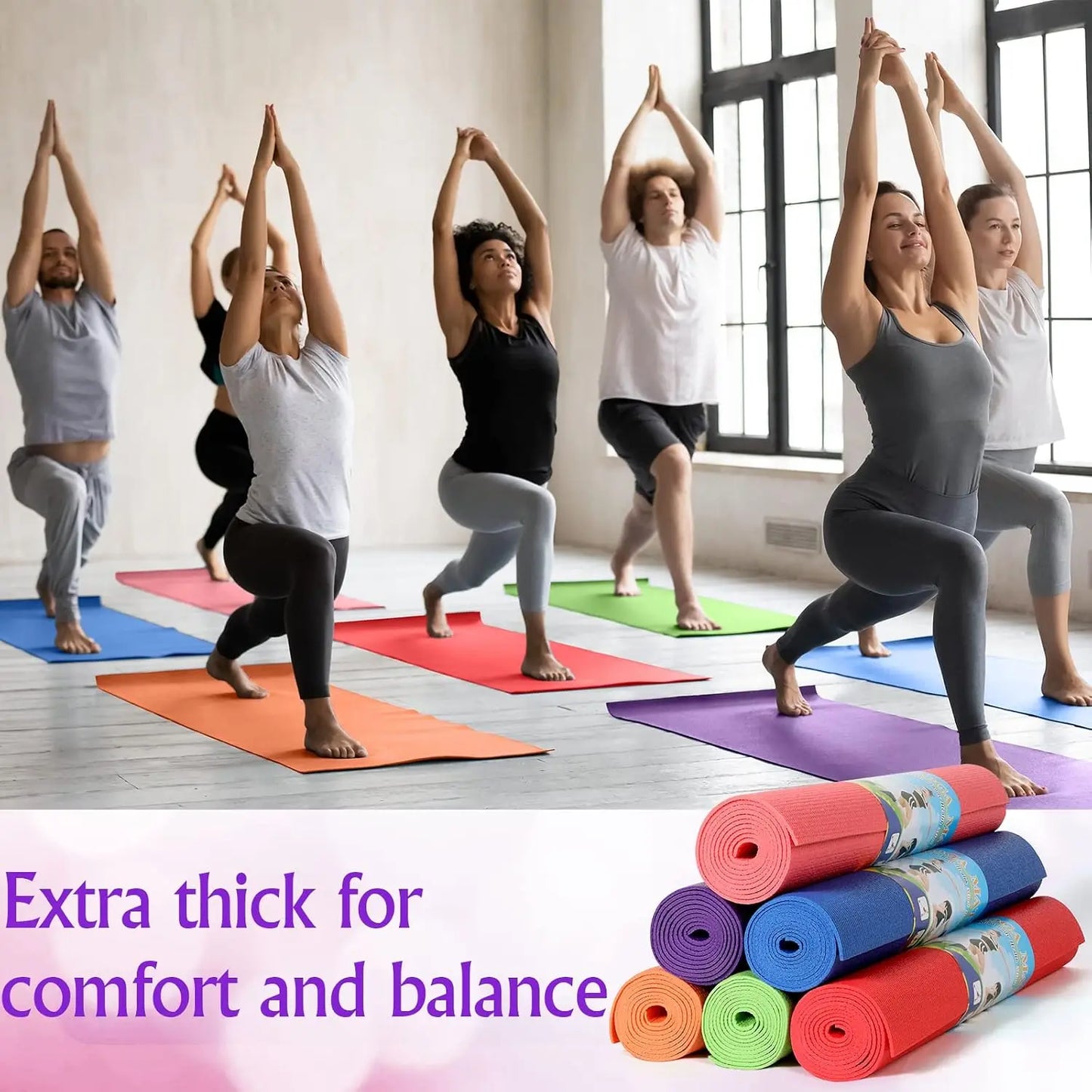 12 Pieces Yoga Mats Bulk 68x24x0.12 Inch Exercise Non Slip Fitness Workout Mats for Women Men Home Workout Gym Yoga