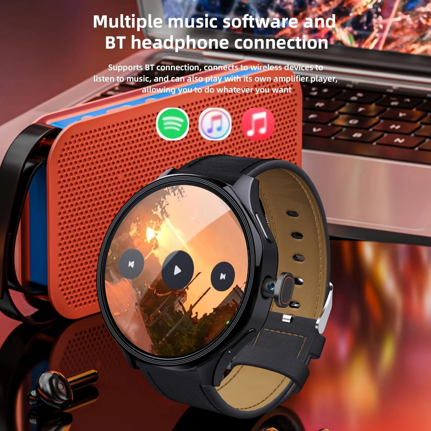 Android 4G SIM Smartwatch, Large 1.73-inch AMOLED Display, 3 GB RAM + 32 GB Storage for Men and Women, Rotating Camera, Wi-fi, GPS, 800 MAh Battery, Activity Tracker