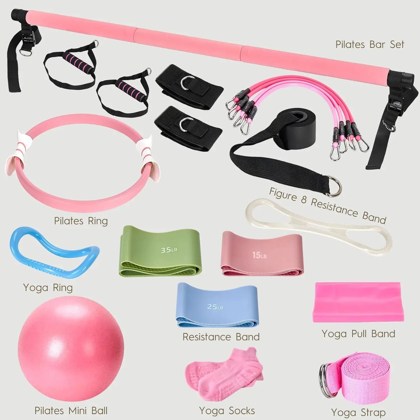 9-Piece At Home Pilates Kit for Beginners & Women | Complete Pilates Equipment Set with Ring, Yoga