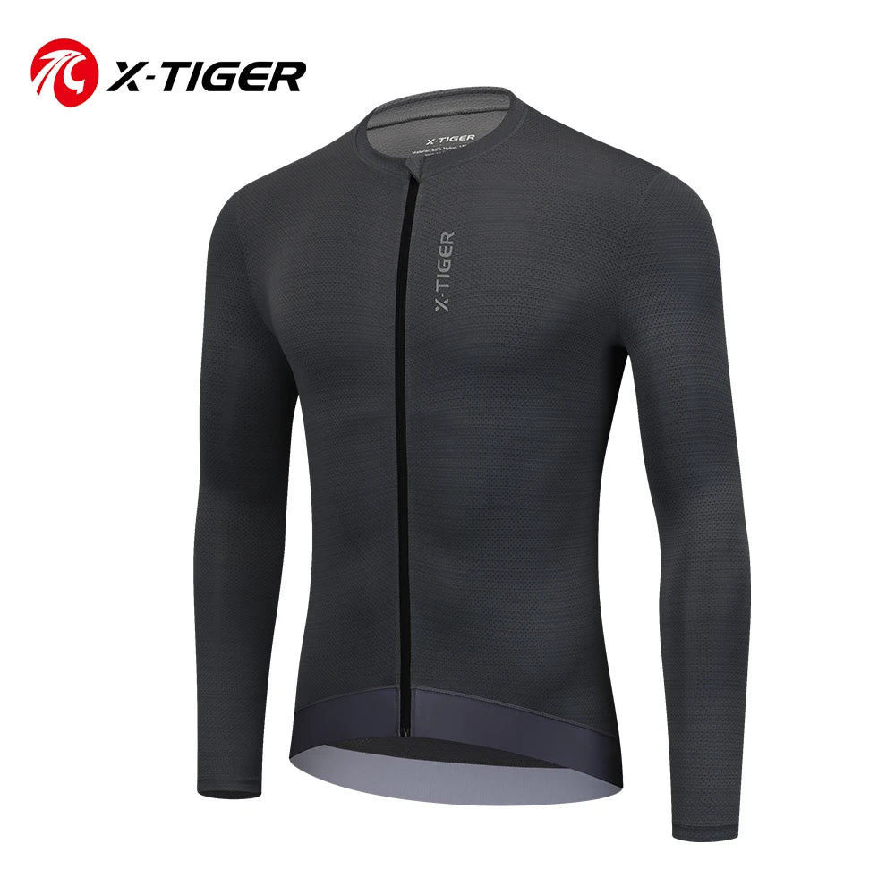 X-TIGER Summer Men's Long Sleeves Cycling Jersey Minimalist UV Protection Breathable Quick Dry Road Bike MTB Bicycle Riding Top