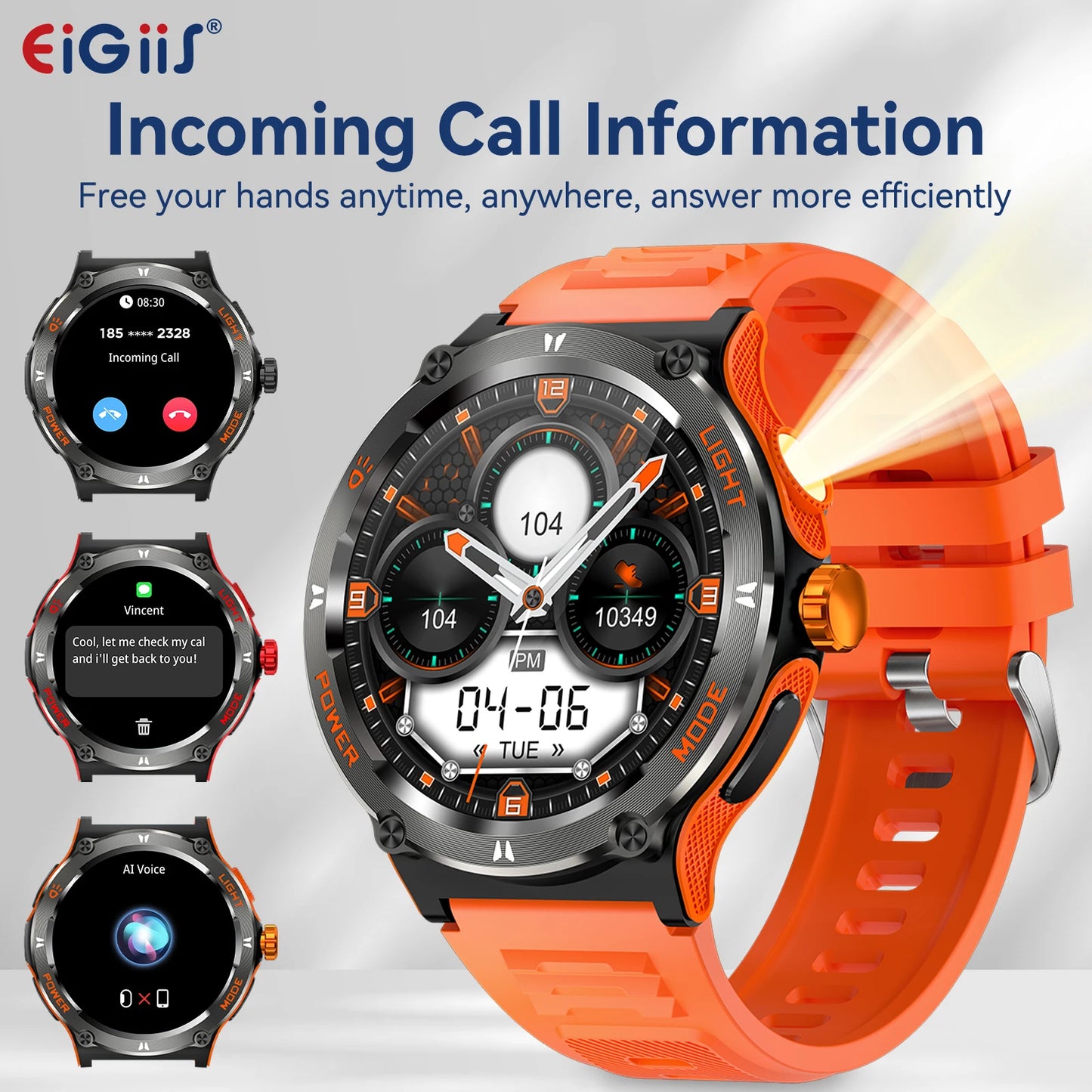 EIGIIS KT76 Smart Watch 3ATM Waterproof With Compass
