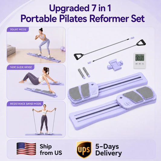 Pilates Board for Home Workout - Upgraded 7 in 1 Portable Pilates Reformer Set, Multifunctional Ab Trainer with Resistance Bands