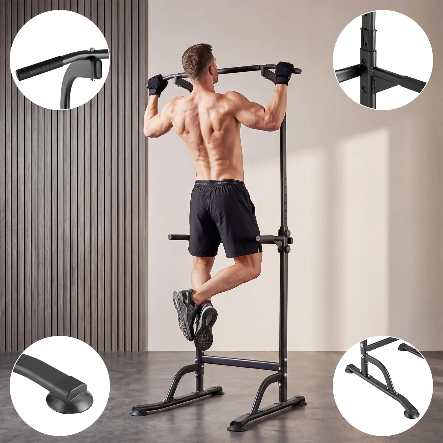 Multi-Function Power Tower Dip Station With Pull Up Bar, 10-Level Height Adjustable, 330LBS Steel Home Gym Equipment