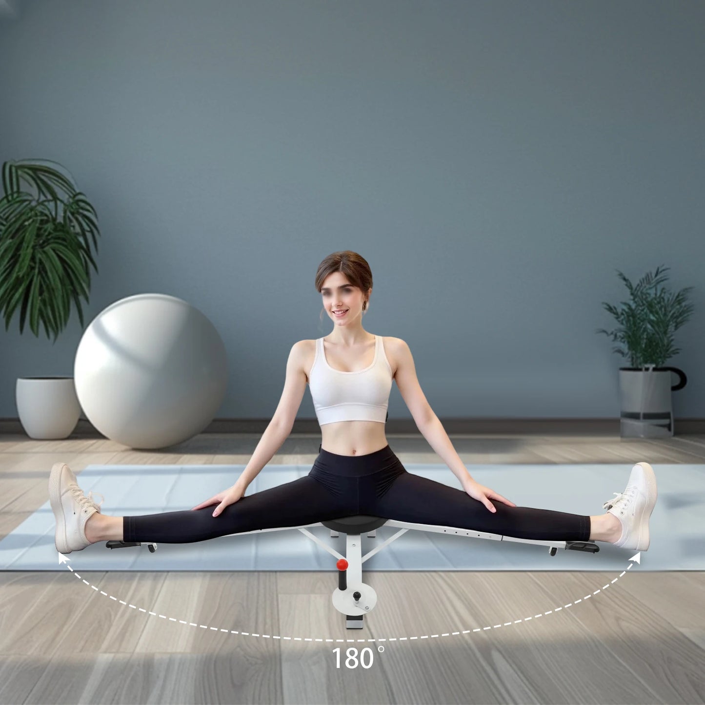 Foldable Leg Stretcher for Splits Yoga Dance, Adjustable 0-180° Opening Angle with 5 Telescopic Levels, Ergonomic Backrest & Suction Cup Base for Home Gym Flexibility