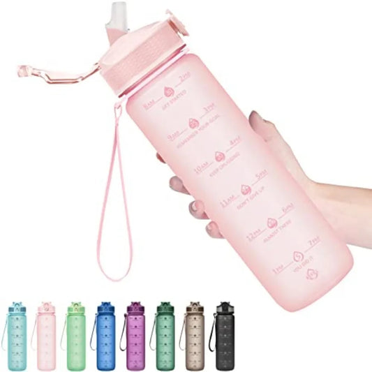 Copolyester Water Bottle With Straw And Hydration Time Markings