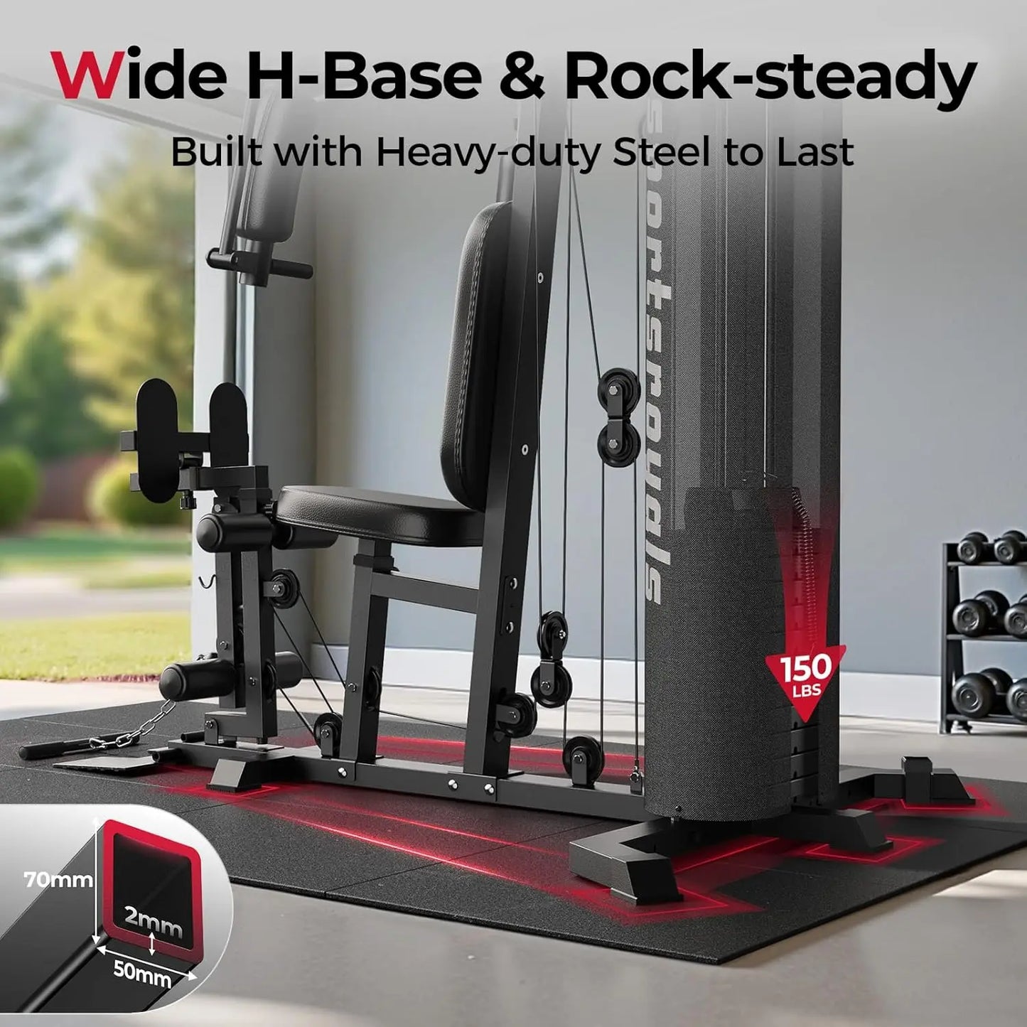 Home Gym Equipment, 150LBS Weight Stack, Full Body Workout Machine with Pulley System for Strength Training, Customized