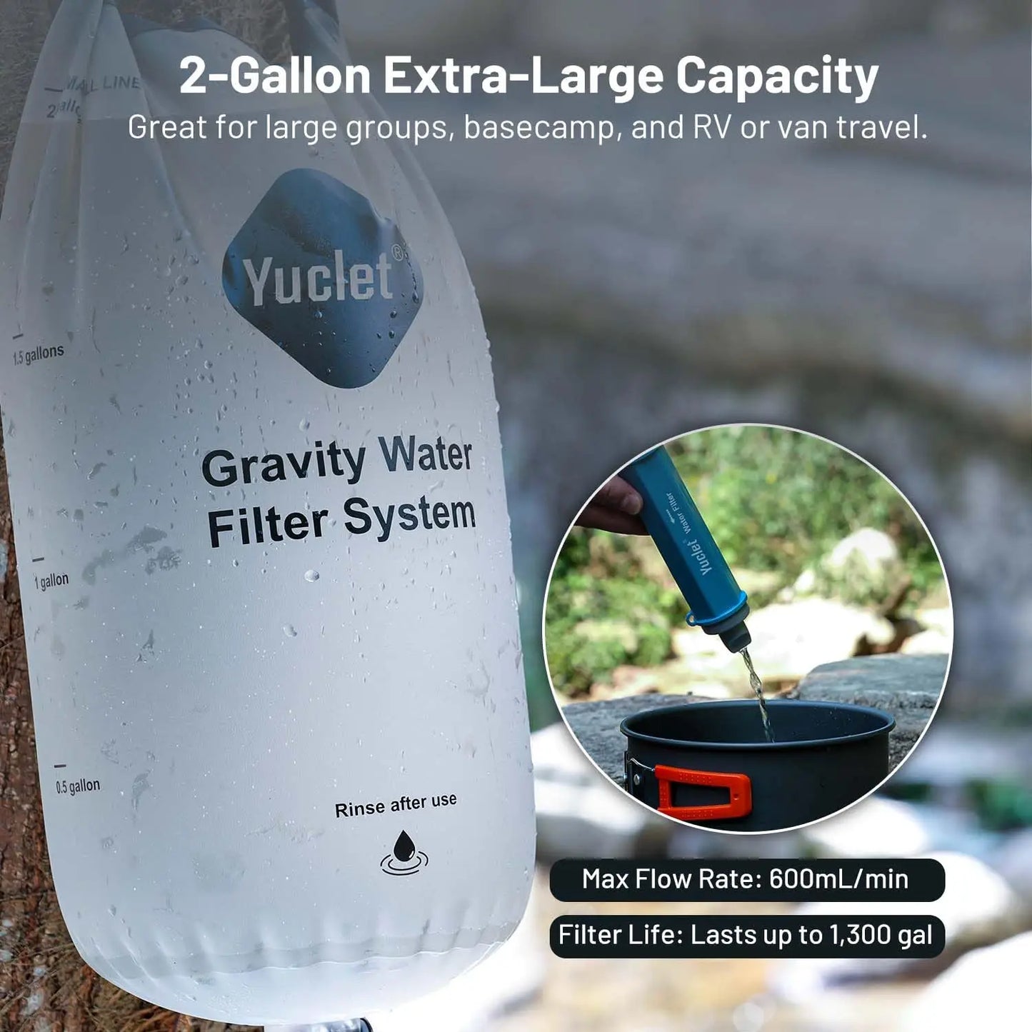 Gravity Water Filter System for Hiking, Camping, Travel, and Emergency Preparedness (1 Gravity Bag, 3 Water Filter Straw, 1 Squeezable Water Pouch)