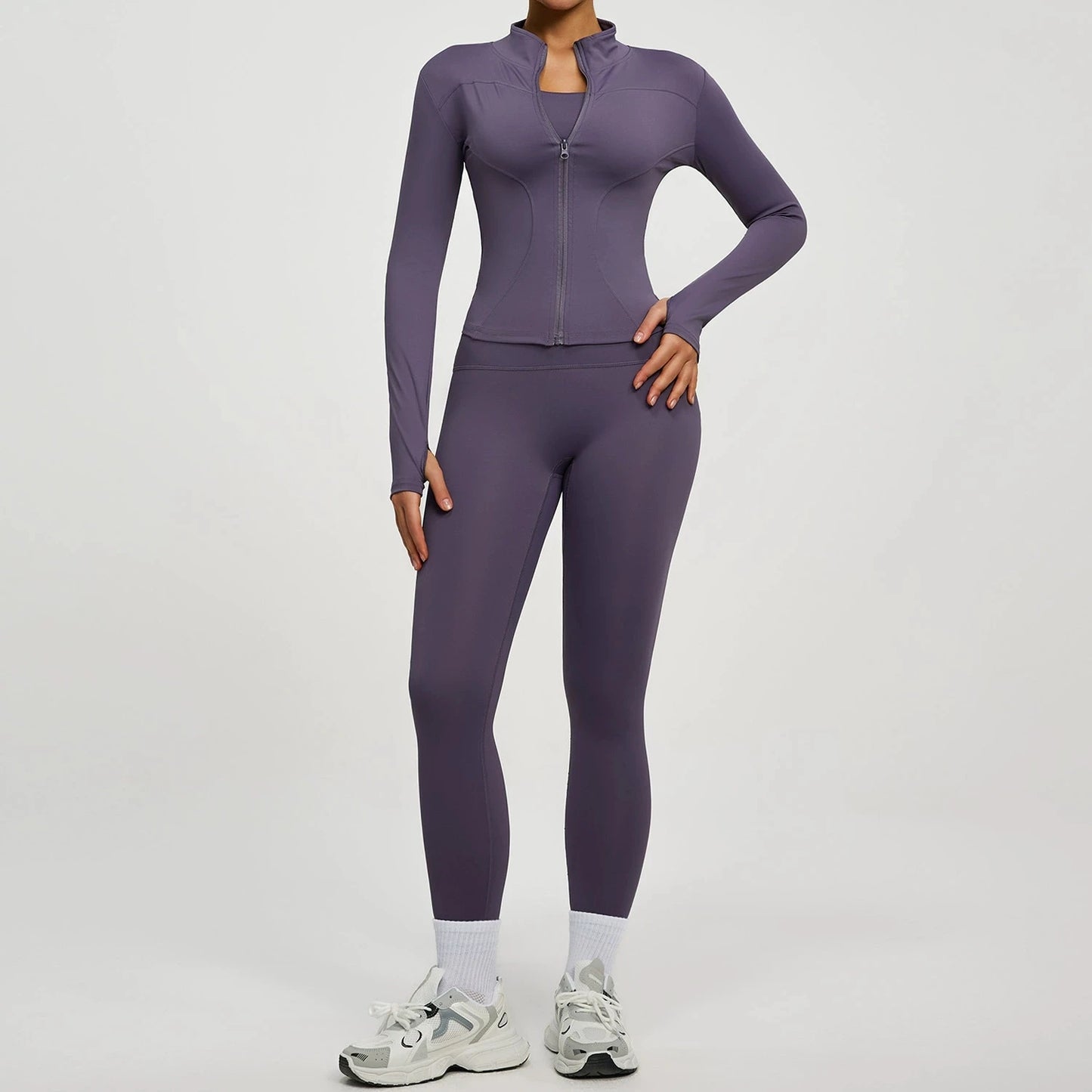 Women Long Sleeve Zipper Yoga Jacket Set With Leggings Tracksuit