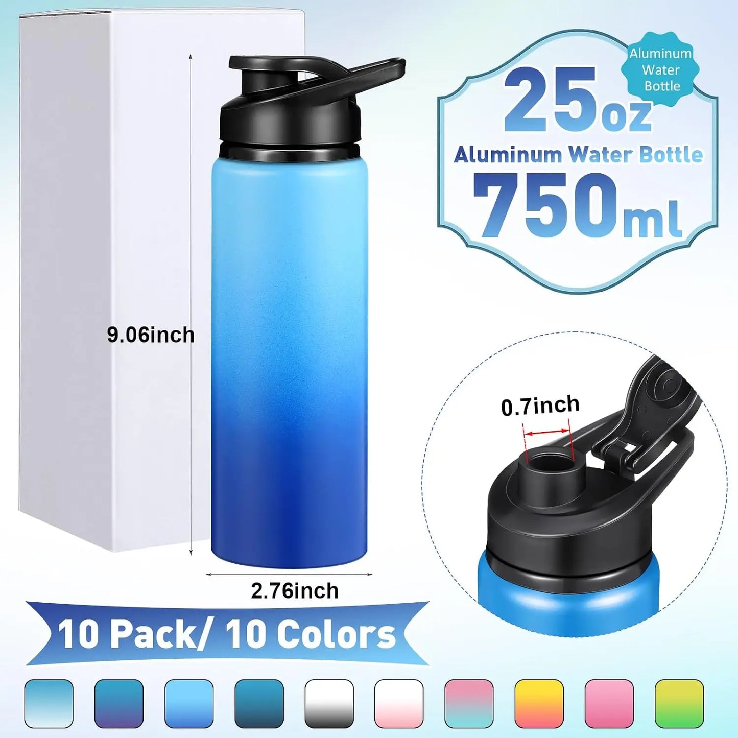 Multipurpose Aluminum Water Bottles 25oz, Reusable Bulk Multi-Color Hydration for Travel, Gym, Hiking, Cycling, Camping, Fishing