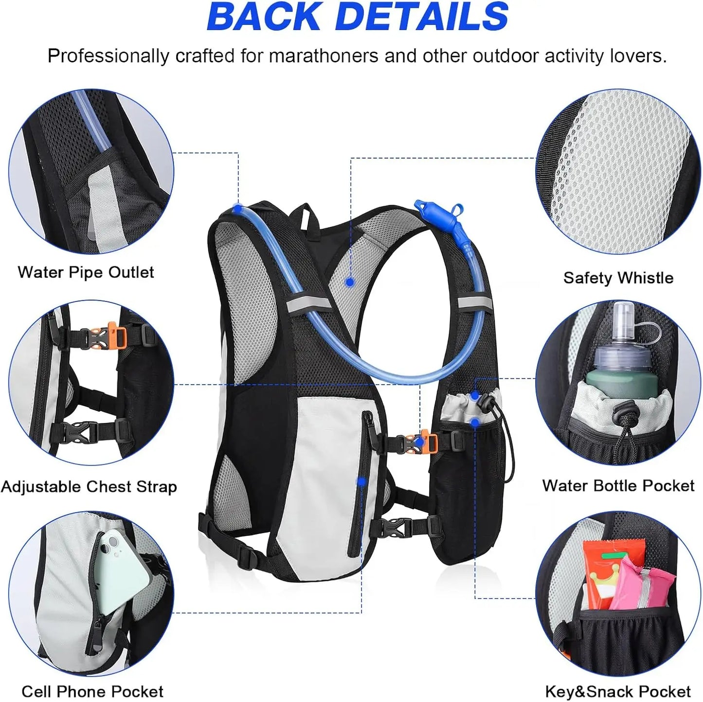 Running Hydration Vest With 2L Water Bladder Adjustable Straps Reflective