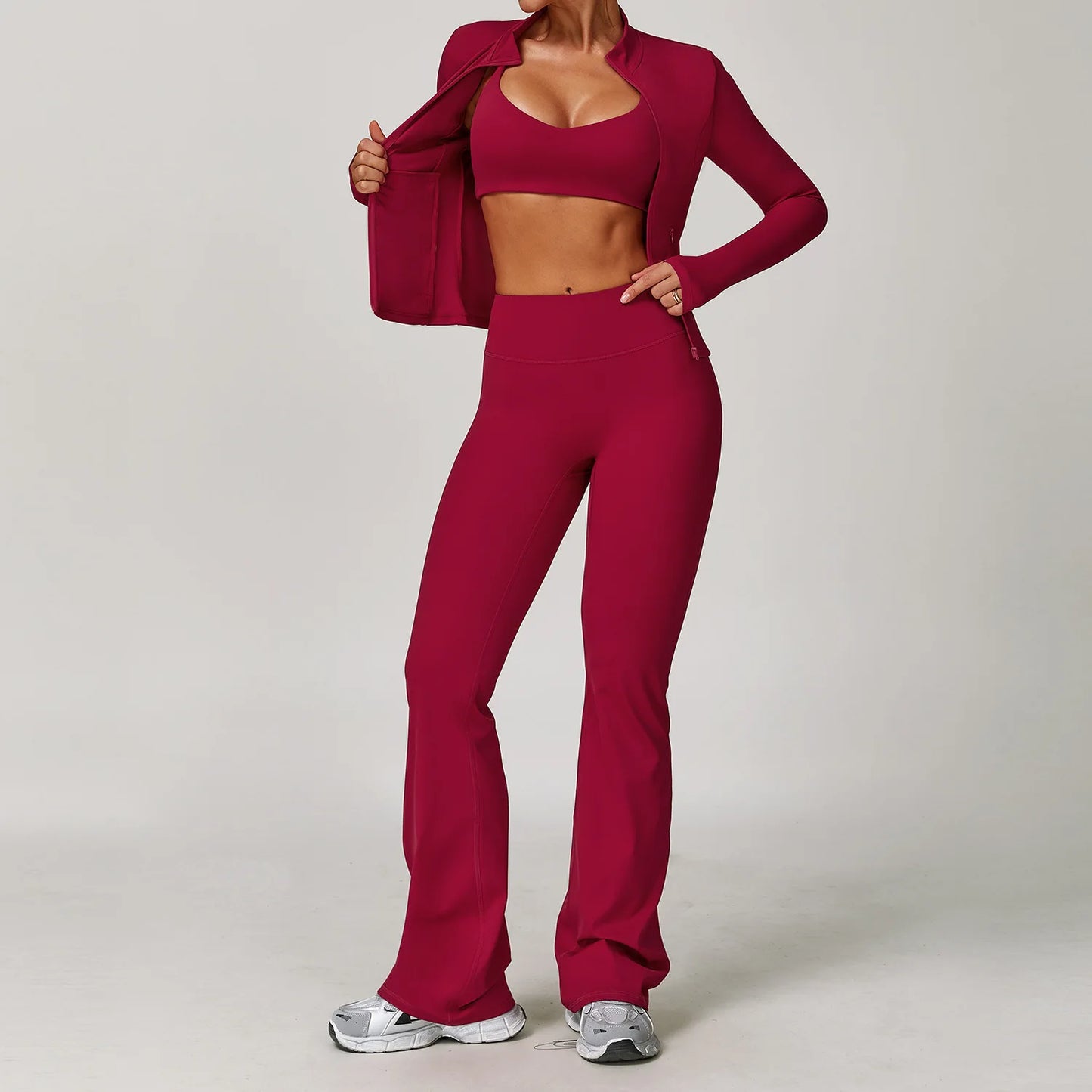 Womens Gym Set Yoga Wear Bra Jacket Leggings Shorts