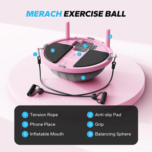 18 Inch Balance Ball Trainer with Resistance Bands And Foot Pump Half Exercise Ball Yoga Ball for Core Strength Training And Sta