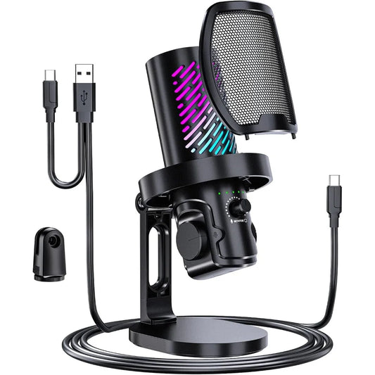 Gaming Microphone for PC, Streaming, Podcast: Noise Reduction, Touch Mute, Headphone Monitoring, Gain Control