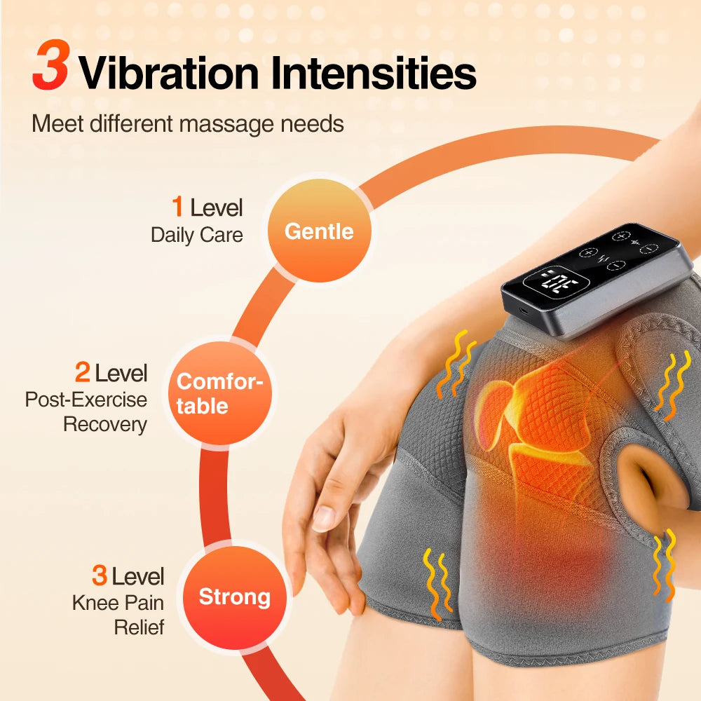 Cordless Heated Knee Massager 3 Vibration 5 Warm Compress Levels 3000mAh Rechargeable Knee Brace Wrap for Knee Elbow Shoulder Relaxation Home Office Travel Fitness Yoga