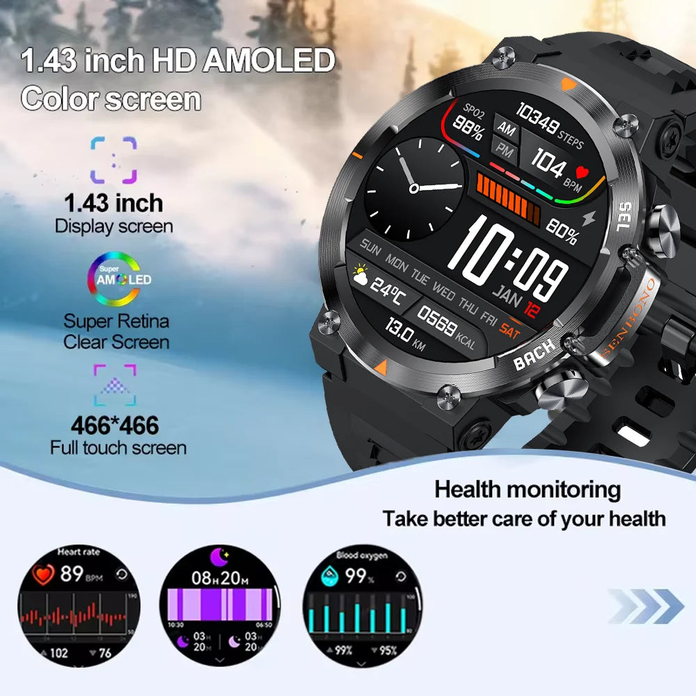 Senbono MAX18 Smartwatch For Men AMOLED AI GPT Bluetooth Call