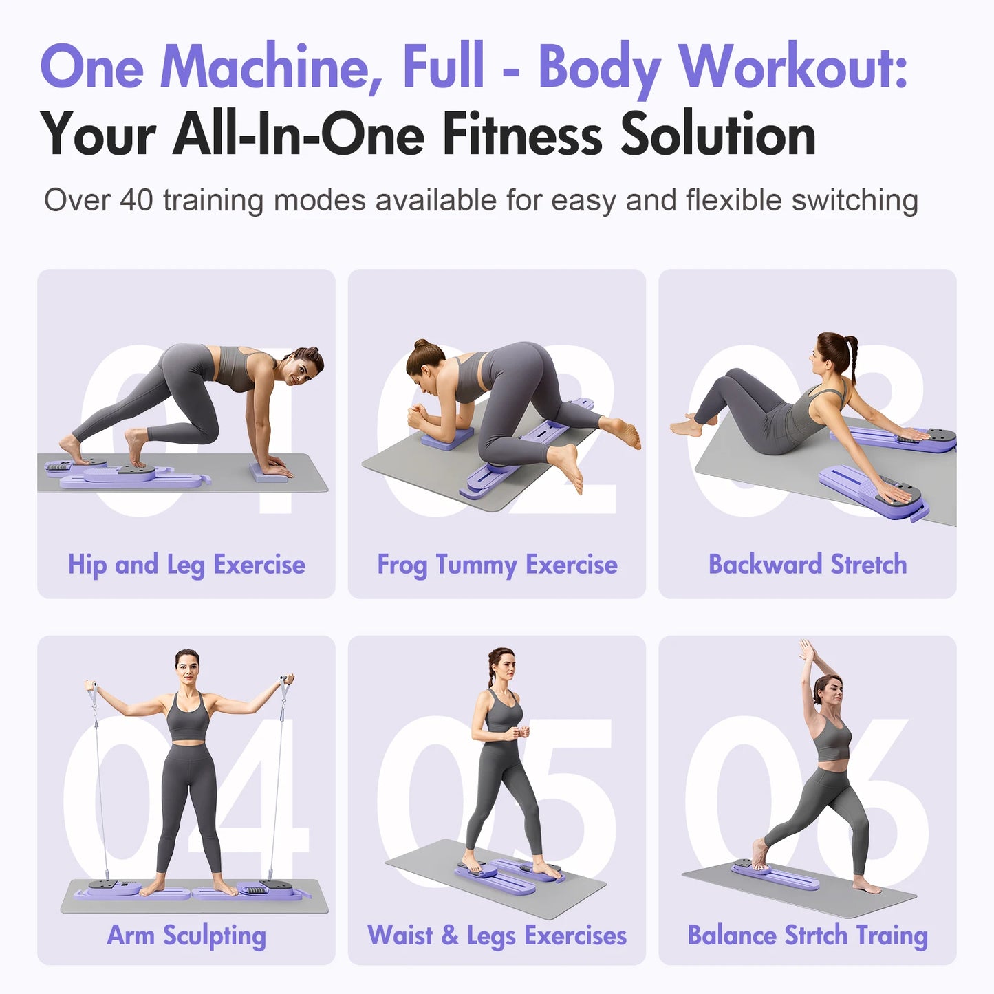 Pilates Reformer Board AB Portable Split Resistance Gym With LCD