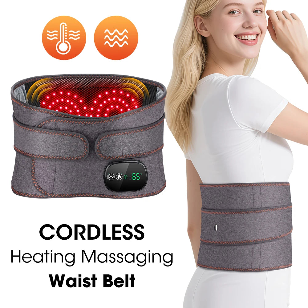 Cordless Hating Pad with Massager, Heating Pad for Back Pain Relief, Vibration Massage Heated Waist Belt Support, Portable Low Back Massager with 3 Heating Levels, Gifts for Women Men