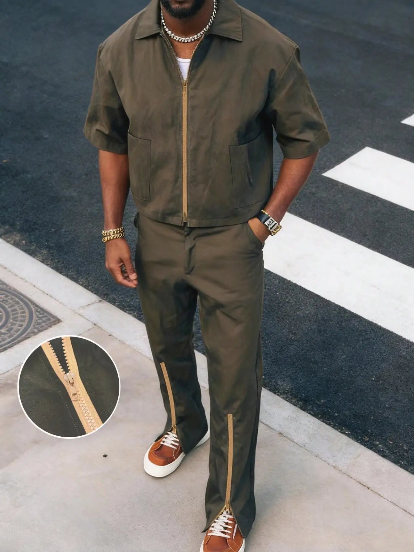 Mens Zip Up Jacket And Pants Set Casual Streetwear