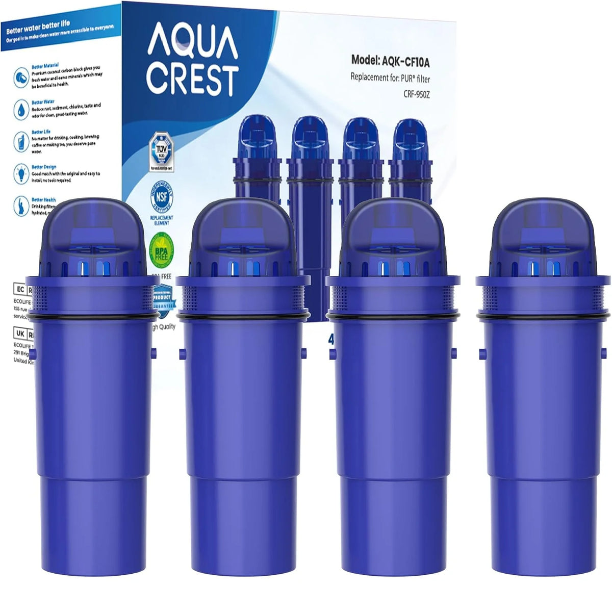 Aqua Crest CF10A Water Filter Pur NSF Certified 4 Pack