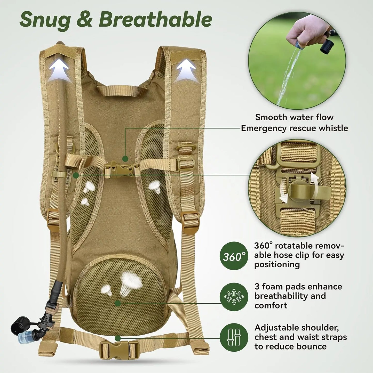 Military Molle Hydration Pack With Water Bladder For Outdoors