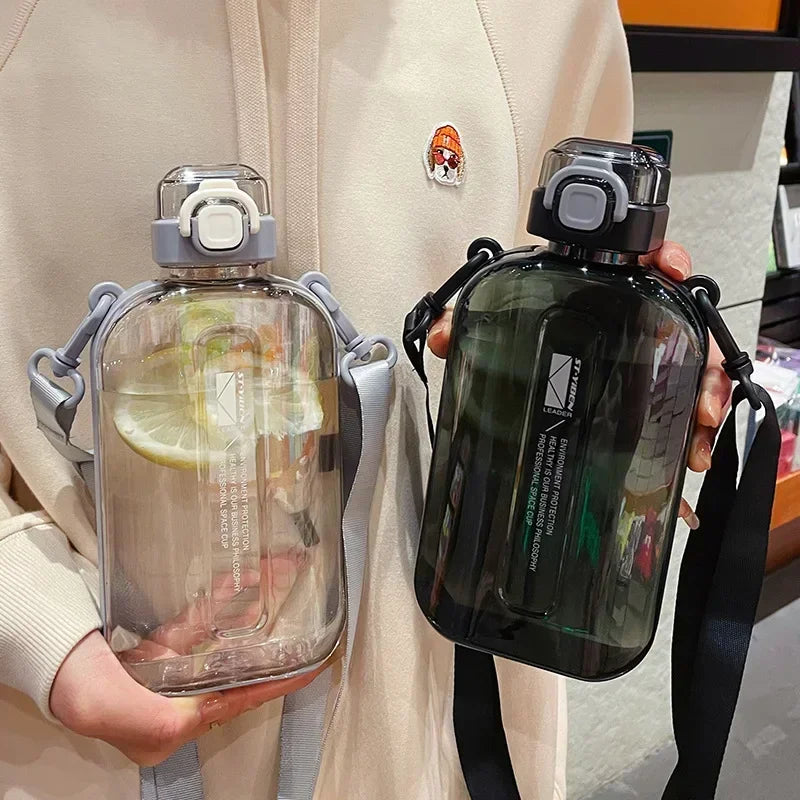 Flat Square Transparent Water Bottle With Adjustable Strap For Travel