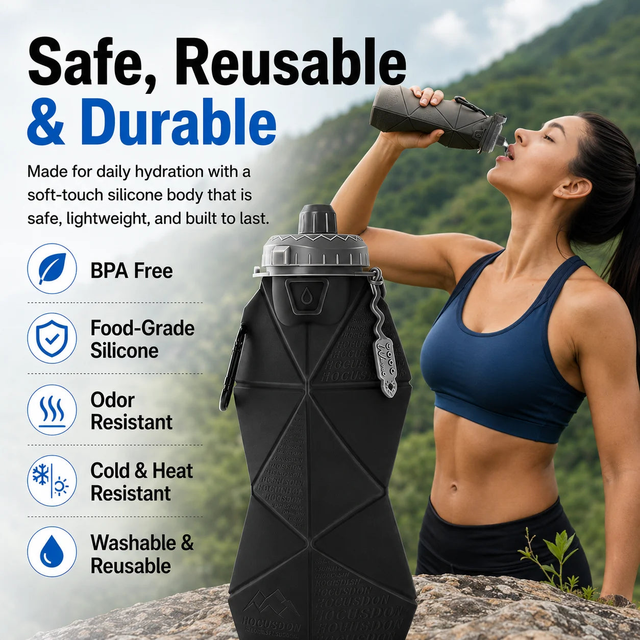 Foldable Silicone Water Bottle Leakproof Portable Sports Drinkware Reusable Camping Hiking Gym Travel Bottle with Handle