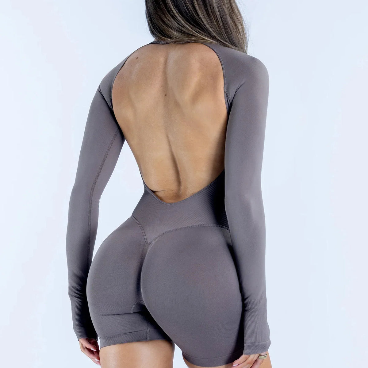NCLAGEN Women's Seamless Backless Long Sleeve Yoga Jumpsuit