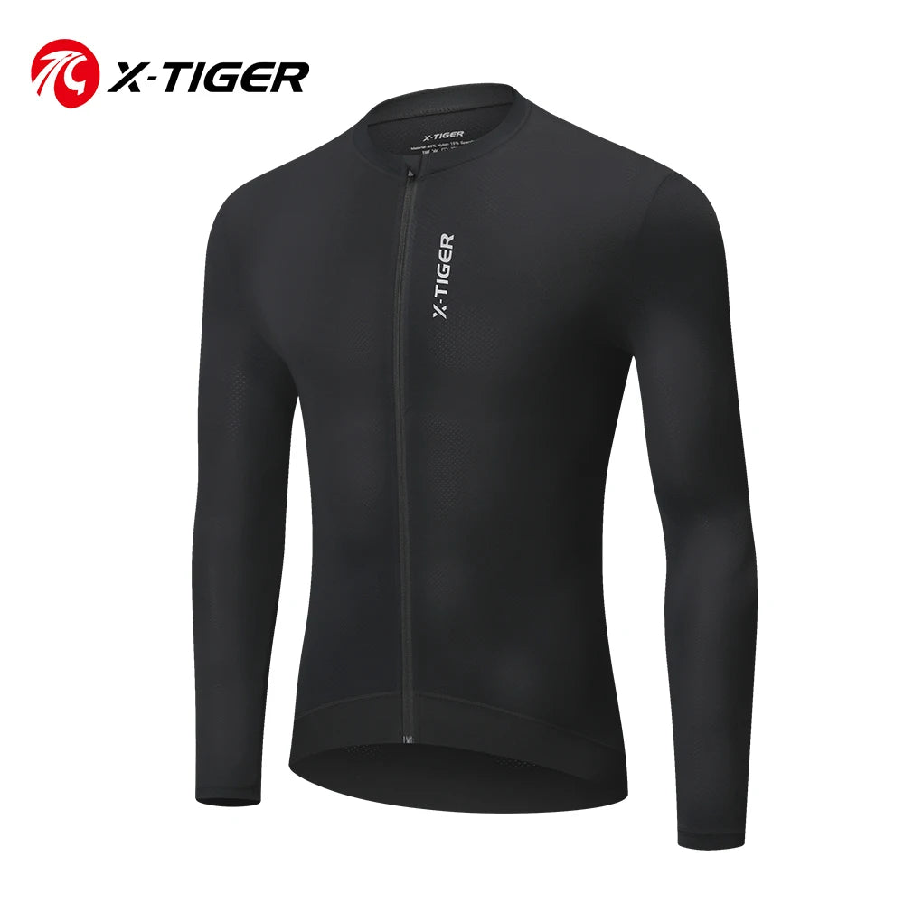 X-TIGER Summer Men's Long Sleeves Cycling Jersey Minimalist UV Protection Breathable Quick Dry Road Bike MTB Bicycle Riding Top