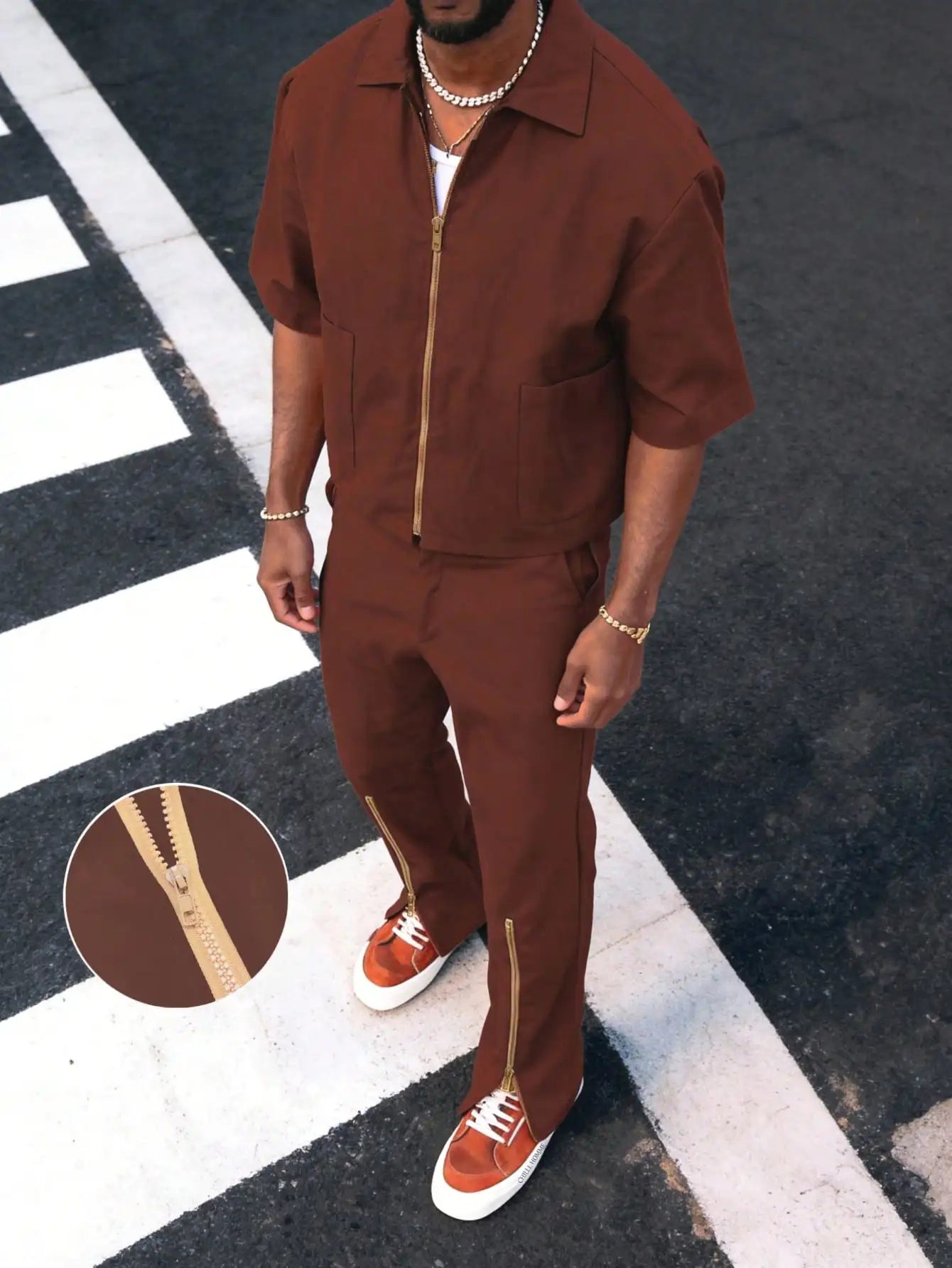 Mens Zip Up Jacket And Pants Set Casual Streetwear