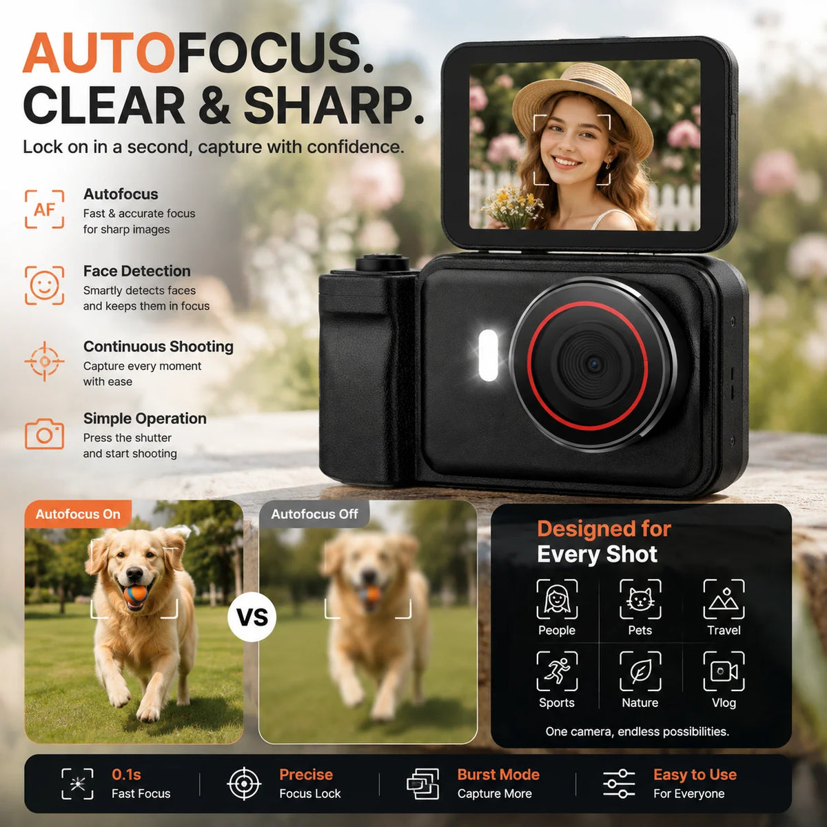 WO 4K Autofocus Digital Camera With Flip Screen For Travel