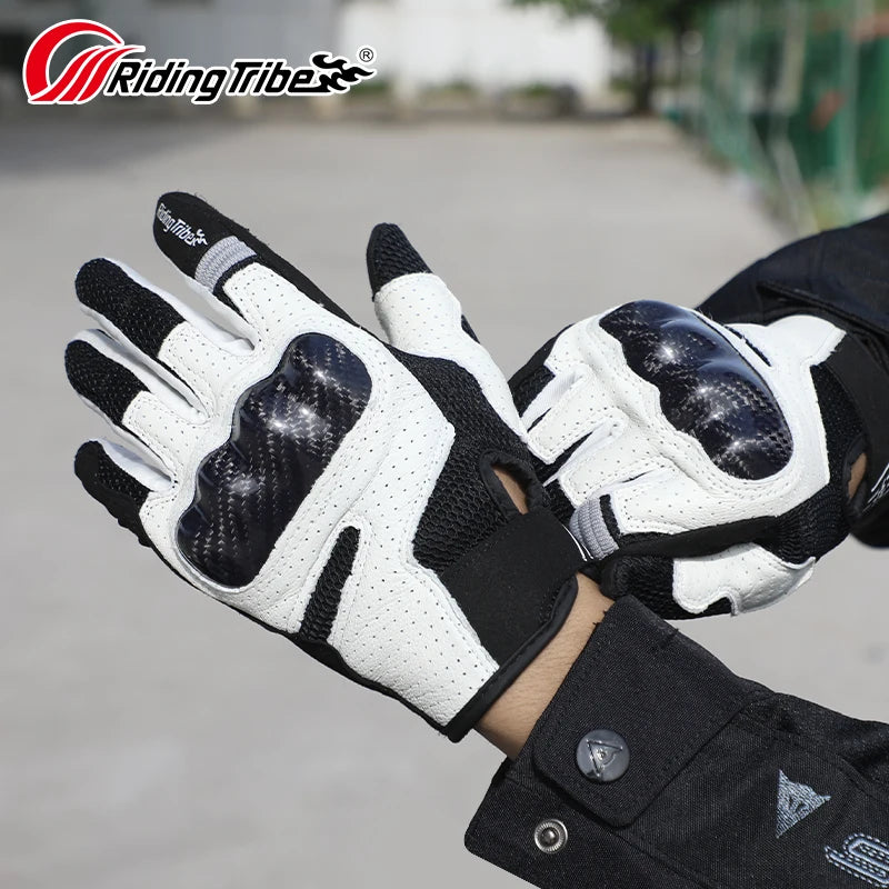 Leather Motorcycle Gloves With Carbon Fiber Shell For Riding