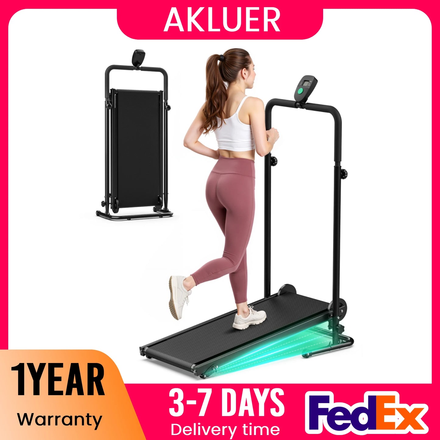 AKLUER Non Electric Treadmill With Dual Flywheels And LCD Monitor