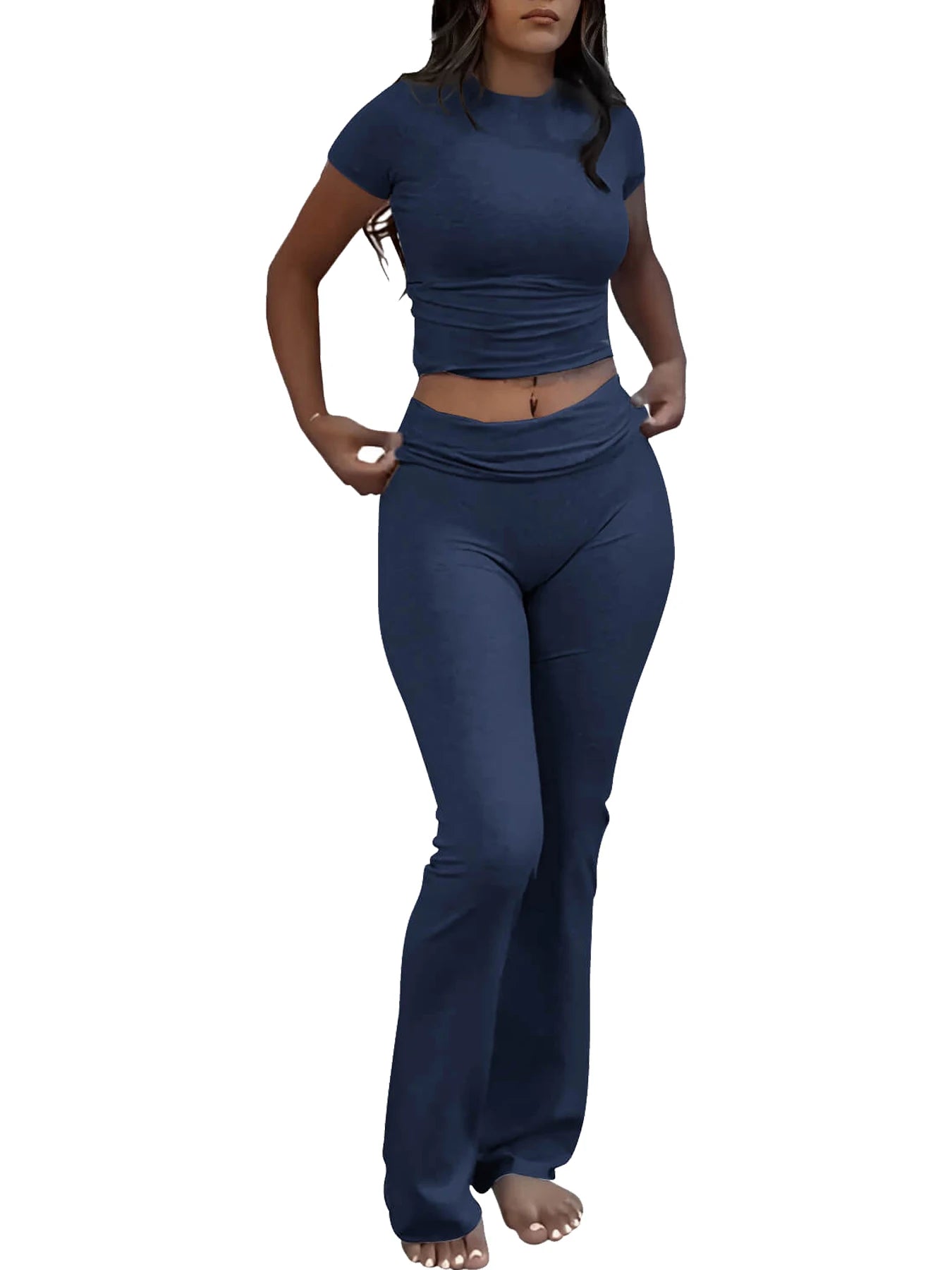 Women’s Two-Piece Yoga Set Short Sleeve Top And Flared Trousers