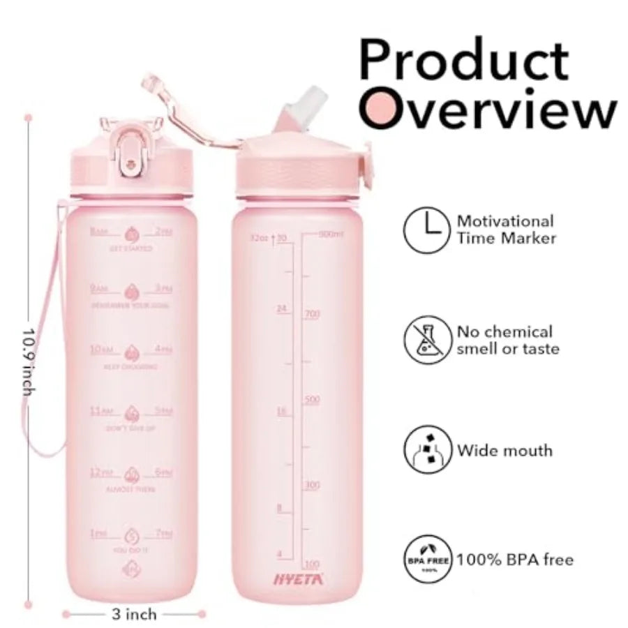 Copolyester Water Bottle With Straw And Hydration Time Markings