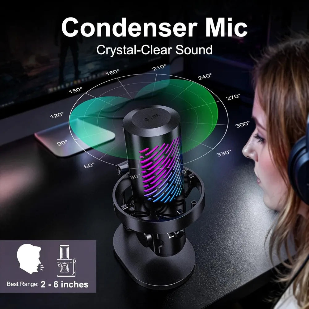 Gaming Microphone for PC, Streaming, Podcast: Noise Reduction, Touch Mute, Headphone Monitoring, Gain Control