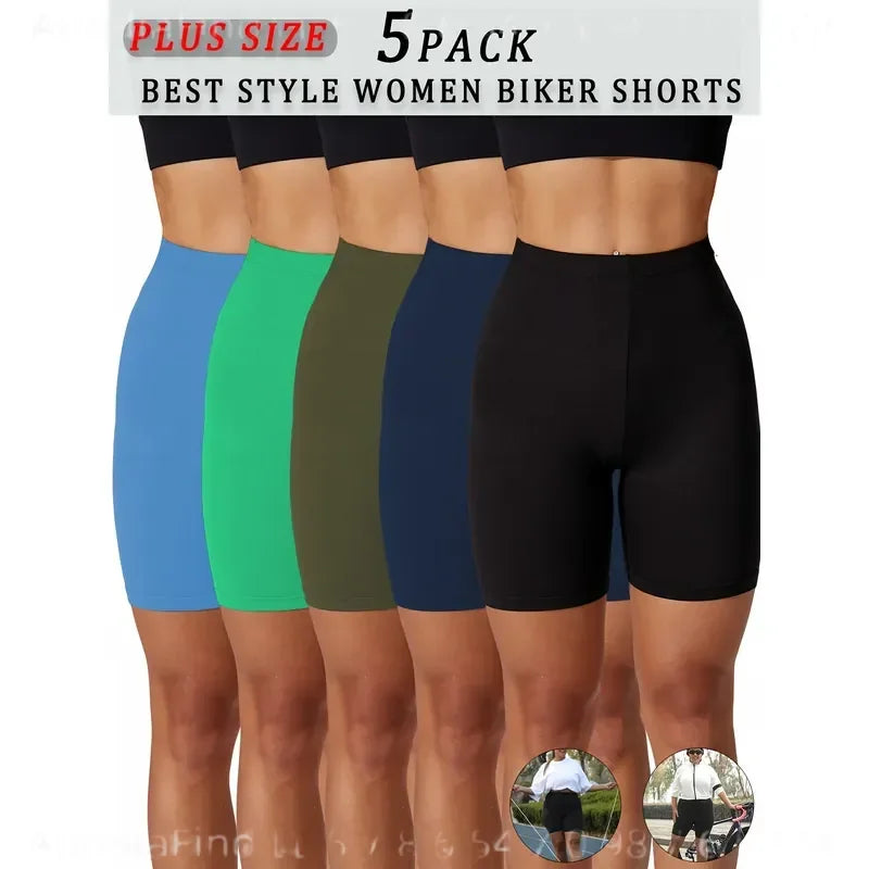5 Pack Women Plus Size High Elasticity Biker Shorts 6 Inch Inseam Full Coverage Non Sheer Tight Fit Athletic Pants for