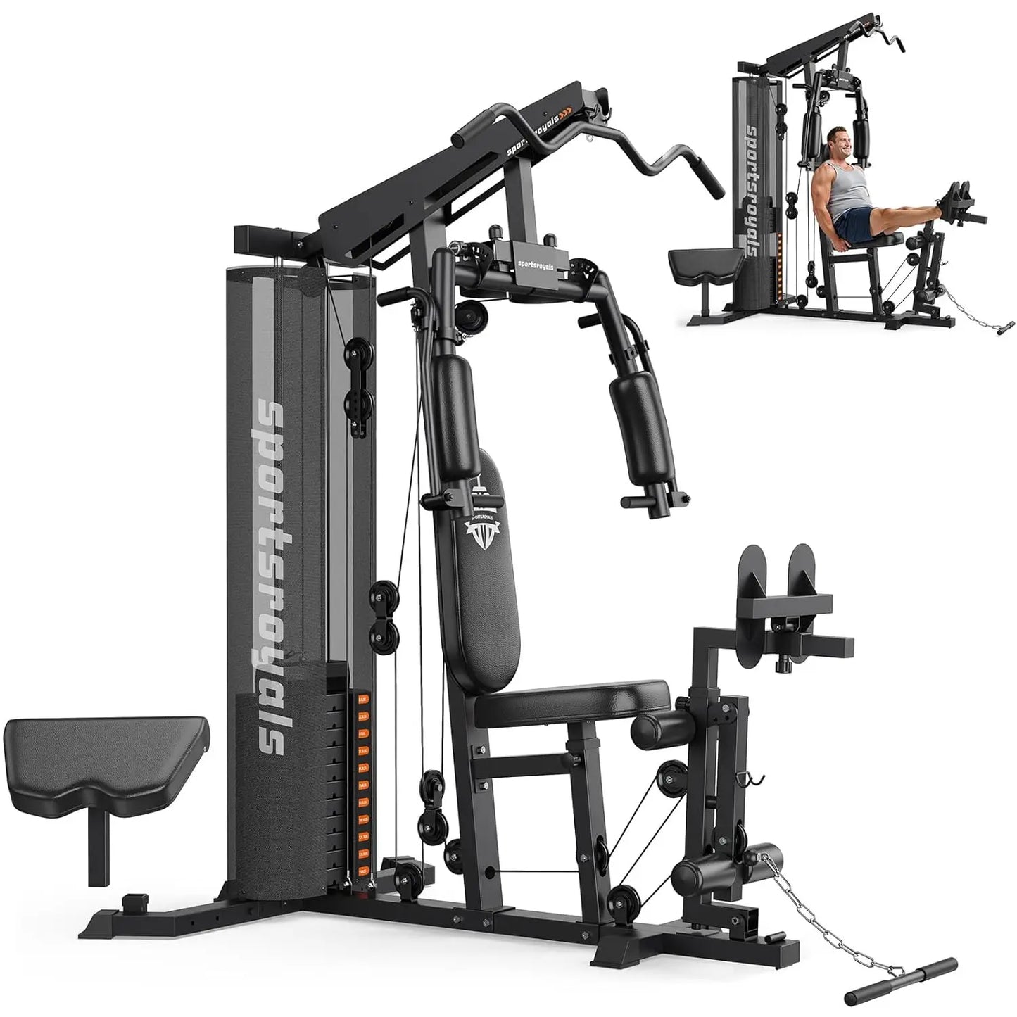 Home Gym Equipment, 150LBS Weight Stack, Full Body Workout Machine with Pulley System for Strength Training, Customized