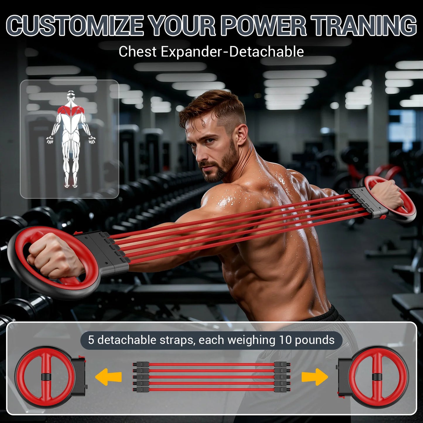 3-in-1 Upper Body Strength Trainer - Detachable Rotator Burn Machine, 360°Hand-Crank Forearm Trainer & Resistance Band, Portable Home/Gym Equipment for Men & Women
