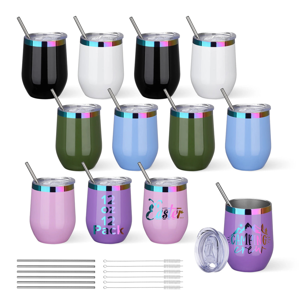 Fastsub Stainless Steel Vacuum Insulated Stemless Wine Glasses With Lids