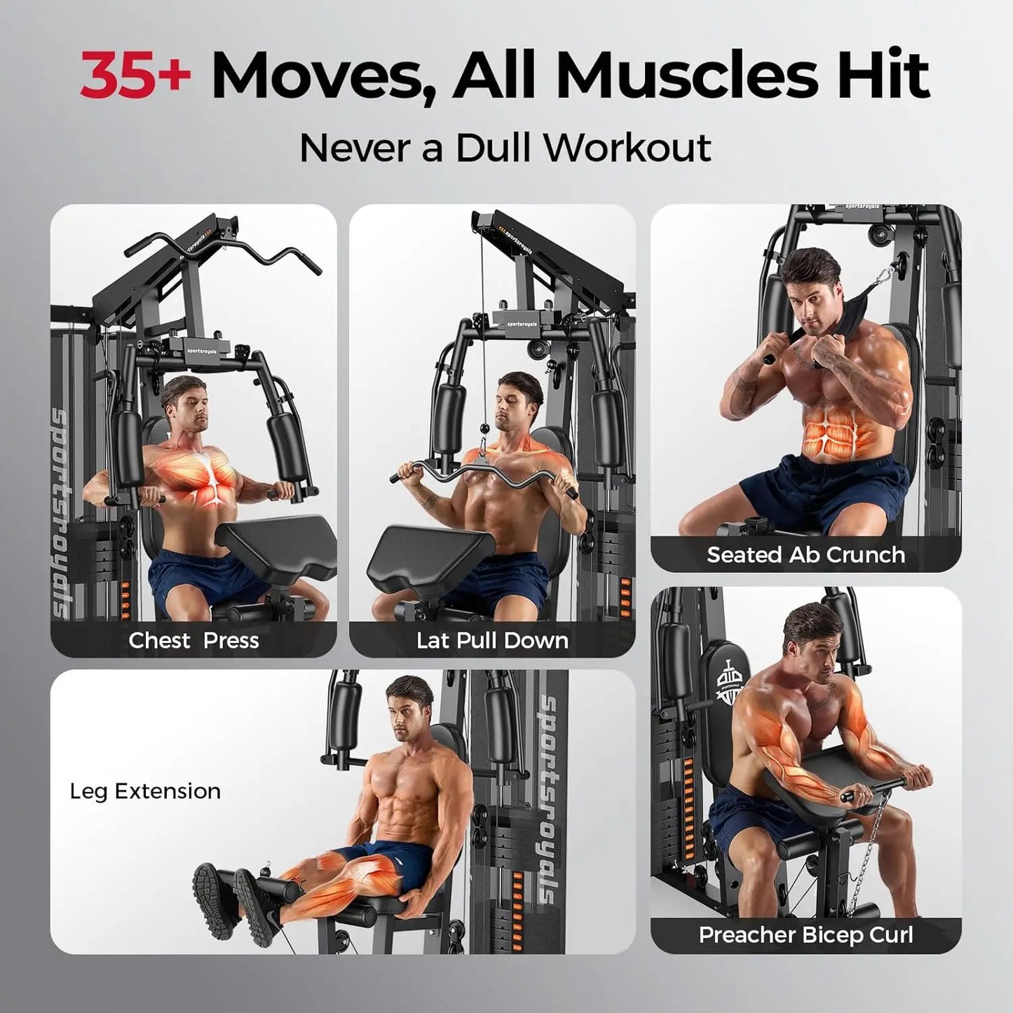 Home Gym Equipment, 150LBS Weight Stack, Full Body Workout Machine with Pulley System for Strength Training, Customized