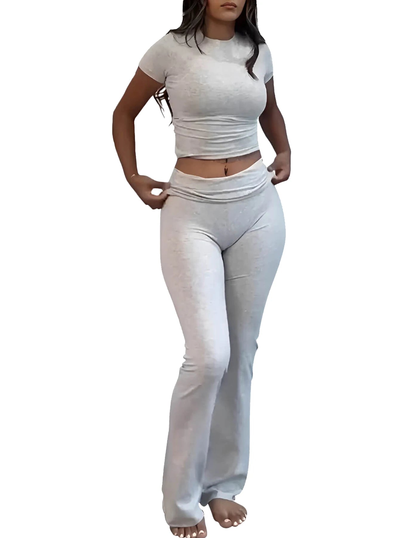 Women’s Two-Piece Yoga Set Short Sleeve Top And Flared Trousers