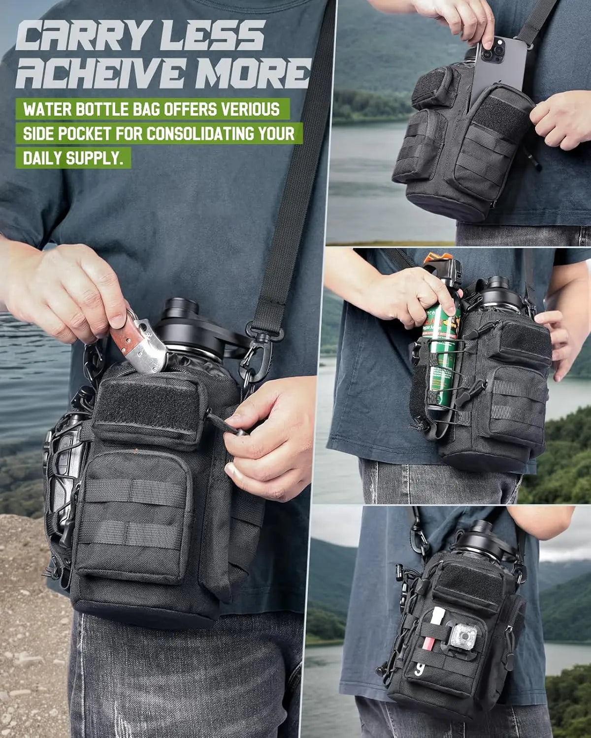 Insulated Stainless Steel Water Bottle With Pouch And Lids