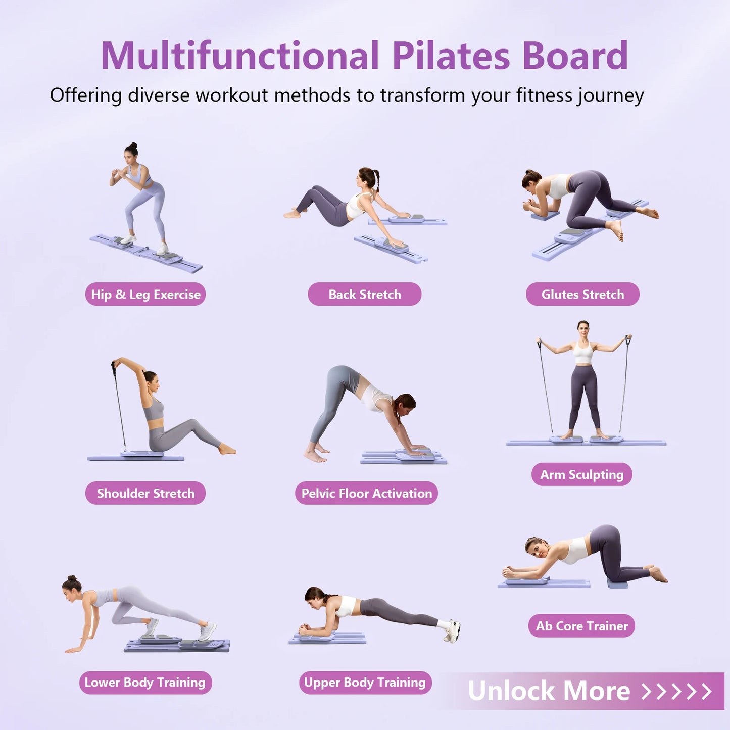 Pilates Board for Home Workout - Upgraded 7 in 1 Portable Pilates Reformer Set, Multifunctional Ab Trainer with Resistance Bands
