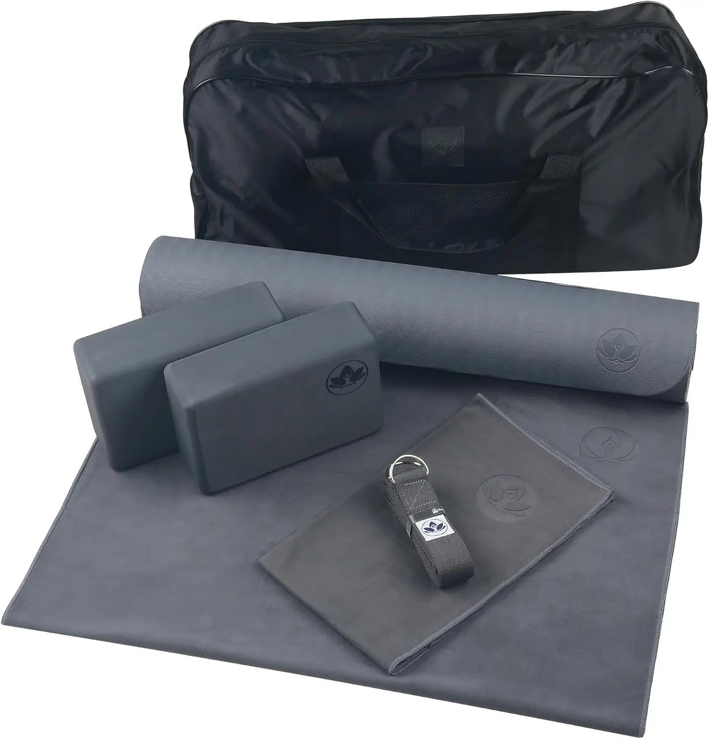 7 Piece Yoga Kit With Mat Blocks Strap Towels Bag For Home Workout Starter Set